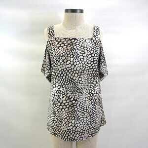 INC Printed Short Sleeve Square Neck Evening Top Black and White Women's Size M